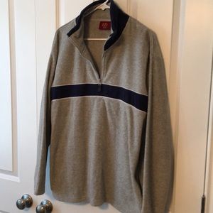 EUC, Fleece Gray with Navy stripe 1/4 Zip Pullover